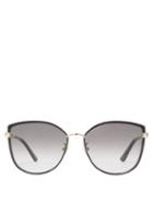 Matchesfashion.com Gucci - Web Stripe Oversized Cat Eye Metal Sunglasses - Womens - Grey