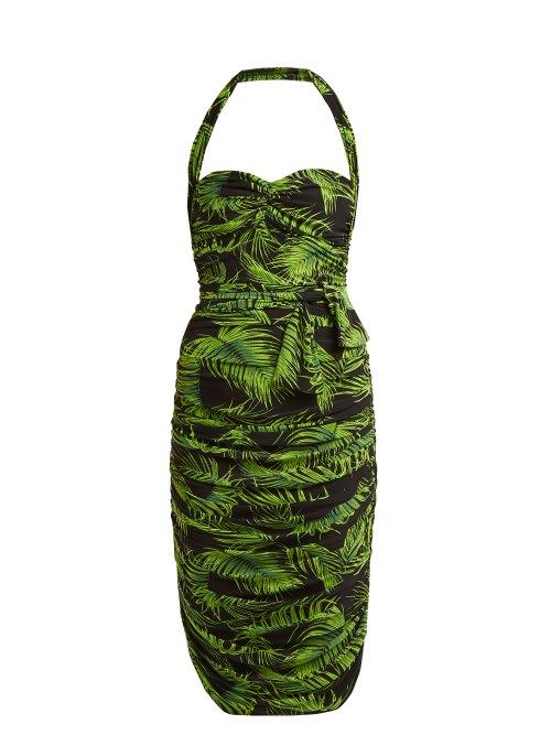 Matchesfashion.com Norma Kamali - Palm Print Ruched Dress - Womens - Green Print