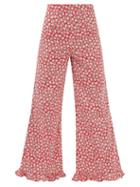 Batsheva - Floral-print Ruffled Flared Cotton Trousers - Womens - Red Multi