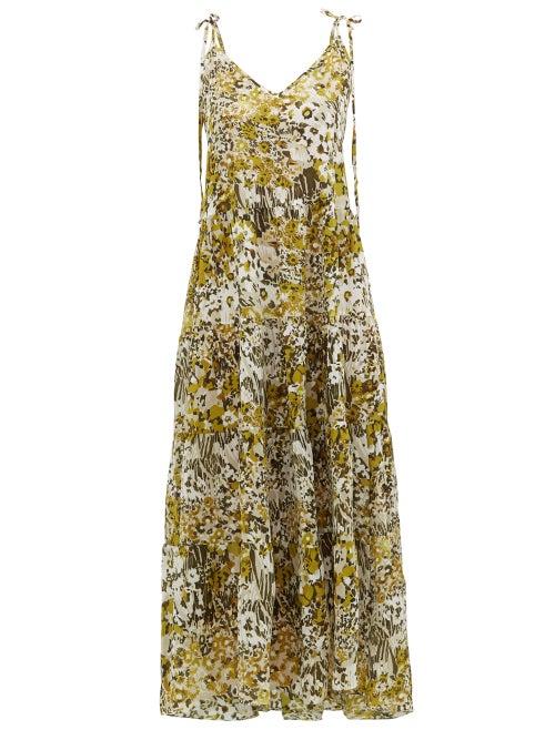 Matchesfashion.com On The Island By Marios Schwab - Missi Tiered Floral-print Silk Dress - Womens - Yellow Print