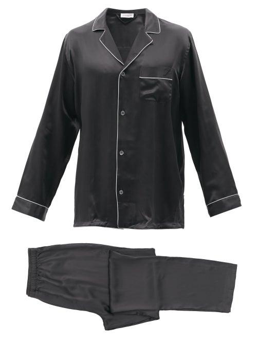 Zimmerli - Logo-embroidered Piped Silk Pyjama Set - Mens - Grey