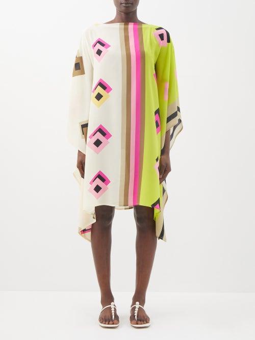 Louisa Parris - The Short Printed Silk Crepe De Chine Midi Dress - Womens - Green Multi