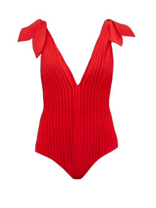 Matchesfashion.com Adriana Degreas X Cult Gaia - Pleated V Neck Jersey Swimsuit - Womens - Red