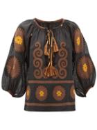 Matchesfashion.com Vita Kin - Siam Floral-appliqu Linen Blouse - Womens - Brown Multi