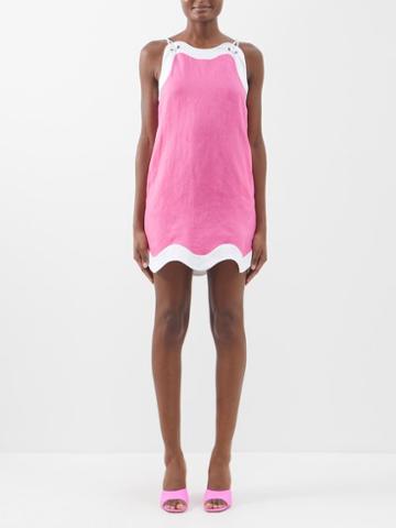 Staud - Renata Linen Mini Dress - Womens - Pink White