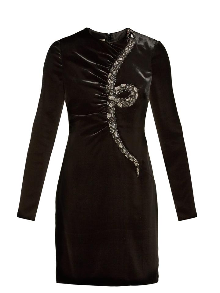 Valentino Snake-embroidered Beaded Velvet Mini Dress