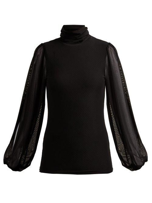Matchesfashion.com Ganni - Polka Dot Flocked Stretch Mesh Blouse - Womens - Black