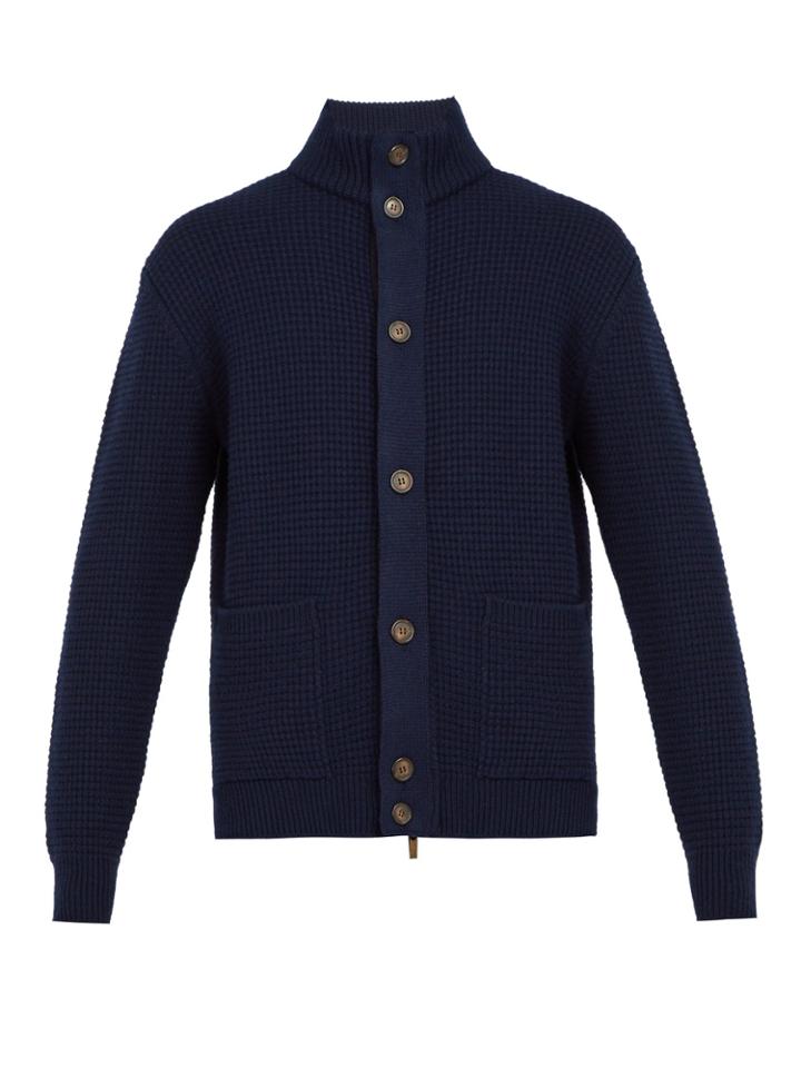 Thom Sweeney Waffle-knit Cashmere Cardigan