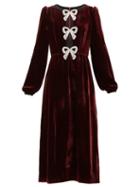 Matchesfashion.com Saloni - Camille Embellished Bow Velvet Midi Dress - Womens - Burgundy Multi