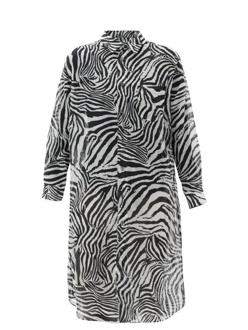 Matchesfashion.com Junya Watanabe - Zebra-print Muslin Shirt Dress - Womens - White Black