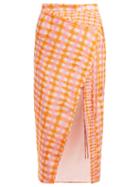 Matchesfashion.com Altuzarra - Cicero Gingham Print Silk Midi Skirt - Womens - Orange Multi
