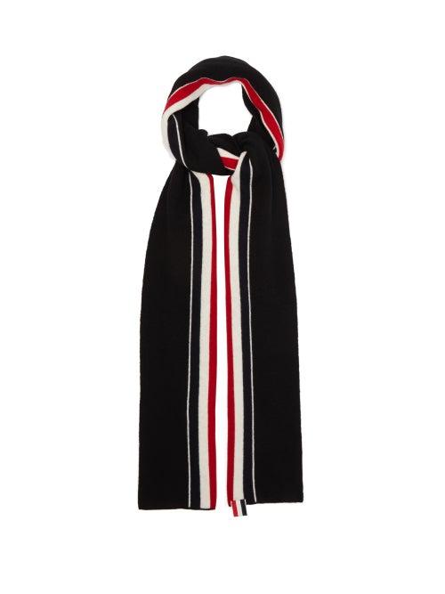 Thom Browne - Tricolour-intarsia Merino-wool Scarf - Mens - Black