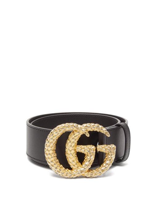 Matchesfashion.com Gucci - Gg Wheat Effect Logo Wide Leather Belt - Womens - Black
