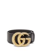 Matchesfashion.com Gucci - Gg Wheat Effect Logo Wide Leather Belt - Womens - Black