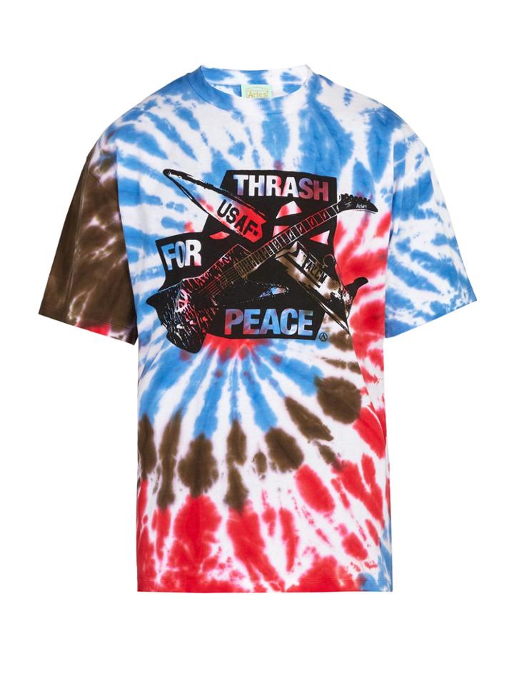 Aries Thrash For Peace-print Tie-dye Cotton T-shirt