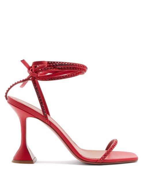 Matchesfashion.com Amina Muaddi - Vita Crystal Ankle-strap Satin Sandals - Womens - Red