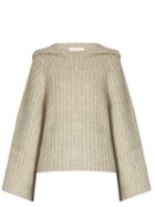 See By Chloé Hooded Bell-sleeved Ribbed-knit Sweater