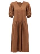 Matchesfashion.com Sea - Rumi V Neck Cotton Dress - Womens - Brown