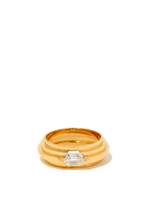 Ladies Fine Jewellery Azlee - Empress Diamond & 18kt Gold Staircase Ring - Womens - Yellow Gold