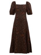 Matchesfashion.com Erdem - Mariona Puff-sleeved Silk Crepe Dress - Womens - Leopard
