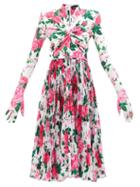 Richard Quinn - Glove-sleeve Twisted Floral-print Jersey Dress - Womens - Pink Print
