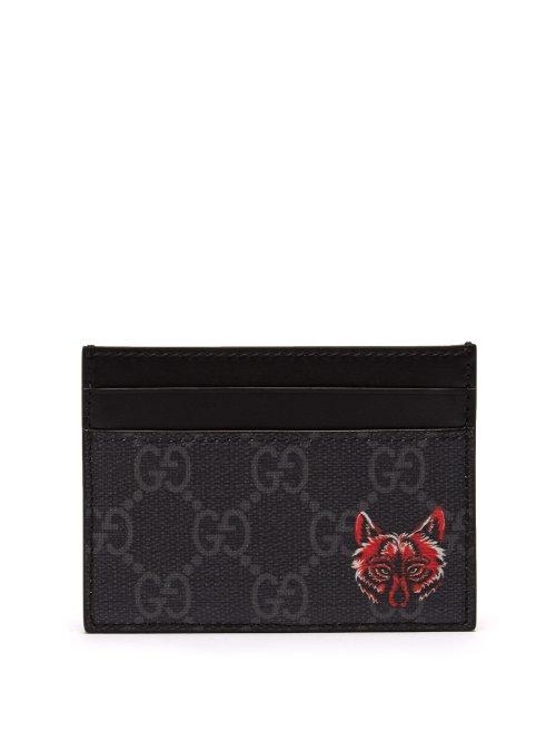 Matchesfashion.com Gucci - Gg Supreme Wolf Canvas Cardholder - Mens - Black