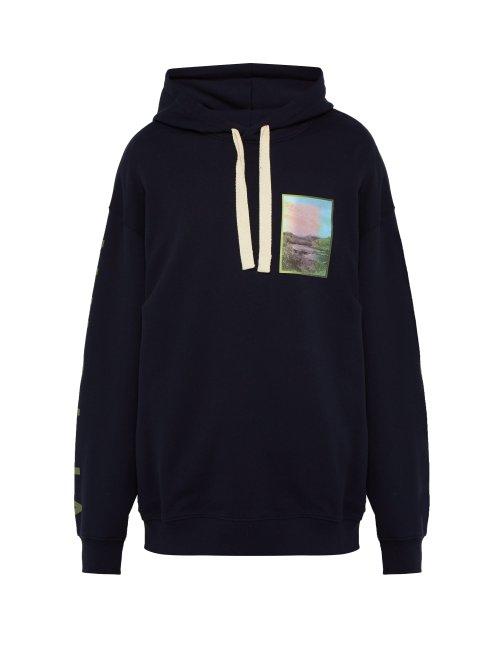 Matchesfashion.com Acne Studios - Farrin Sweden Tree Print Cotton Hooded Sweatshirt - Mens - Navy