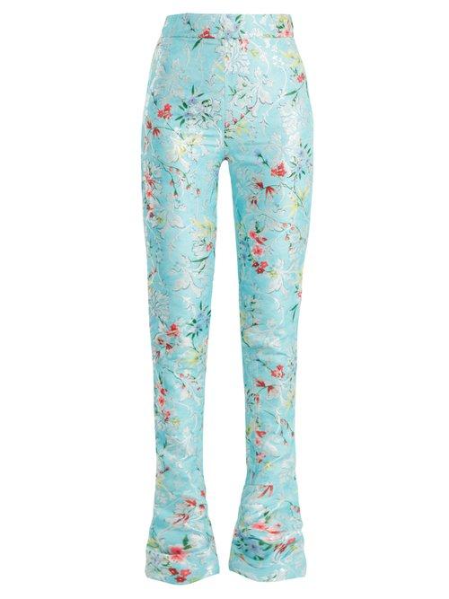 Matchesfashion.com Halpern - Floral Print High Rise Kick Flare Trousers - Womens - Blue Multi
