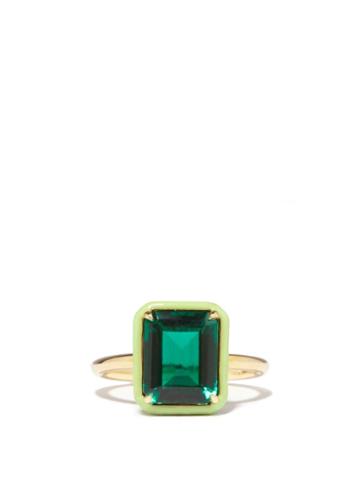 Ladies Fine Jewellery Alison Lou - Emerald, Enamel & 14kt Gold Ring - Womens - Green Multi