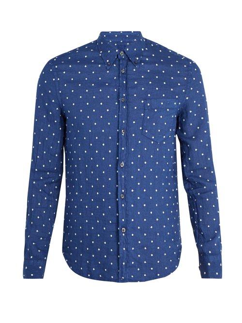 Matchesfashion.com 120% Lino - Polka Dot Embroidered Linen Shirt - Mens - Navy Multi