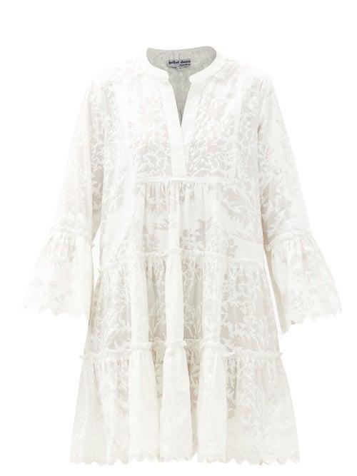 Matchesfashion.com Juliet Dunn - Fluted-sleeve Palladio Block-print Cotton Dress - Womens - White