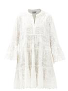 Matchesfashion.com Juliet Dunn - Fluted-sleeve Palladio Block-print Cotton Dress - Womens - White