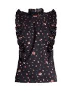 Rebecca Taylor Mia Floral-print Ruffled-collar Cotton Top