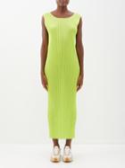 Pleats Please Issey Miyake - Sleeveless Technical-pleated Midi Dress - Womens - Green Yellow