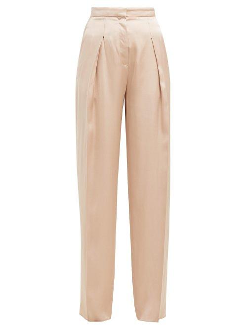 Matchesfashion.com Rochas - Oliver High Rise Silk Satin Trousers - Womens - Nude