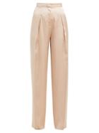 Matchesfashion.com Rochas - Oliver High Rise Silk Satin Trousers - Womens - Nude