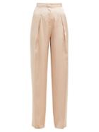 Matchesfashion.com Rochas - Oliver High Rise Silk Satin Trousers - Womens - Nude