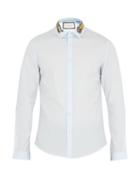Matchesfashion.com Gucci - Duke Tiger Appliqu Point Collar Cotton Shirt - Mens - Light Blue