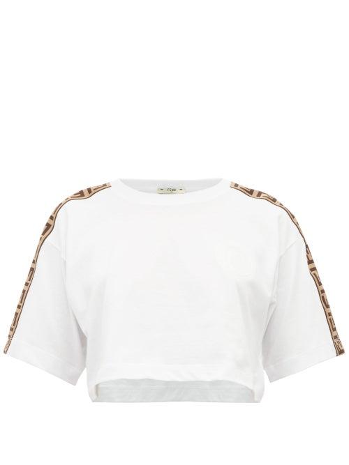 Matchesfashion.com Fendi - Cropped Logo Print Cotton T Shirt - Womens - White