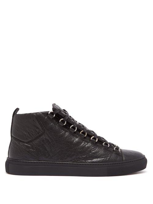 Matchesfashion.com Balenciaga - Arena High Top Leather Trainers - Mens - Black