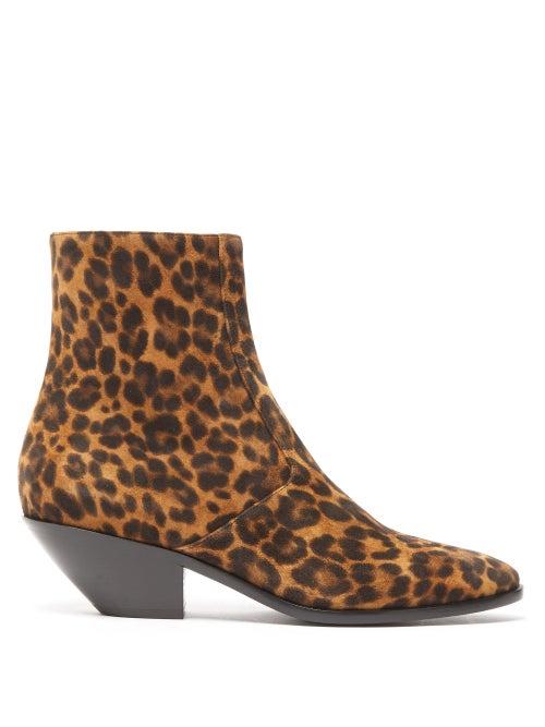 Matchesfashion.com Saint Laurent - West Leopard Print Suede Boots - Womens - Leopard