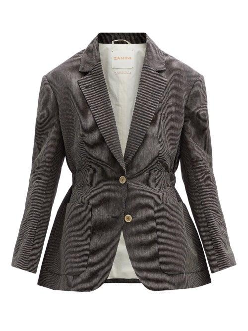 Matchesfashion.com Zanini - Drawstring-waist Pinstriped Linen-blend Jacket - Womens - Black Stripe