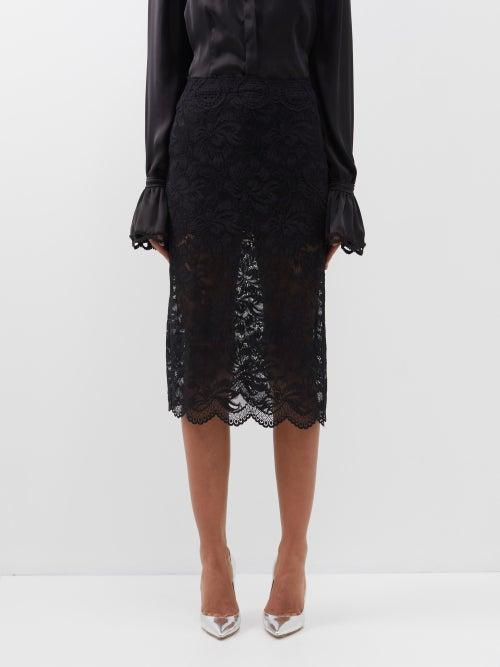 Paco Rabanne - Floral-lace Midi Skirt - Womens - Black