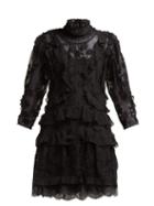 Matchesfashion.com Rebecca Taylor - Tiered Floral Lace Cotton Blend Mini Dress - Womens - Black