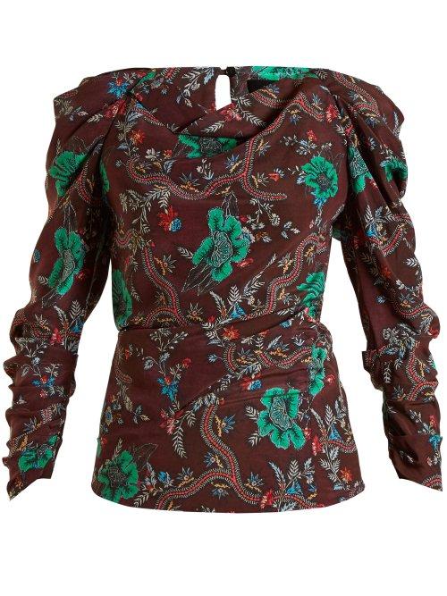 Matchesfashion.com Isabel Marant - Floral Print Top - Womens - Burgundy Multi