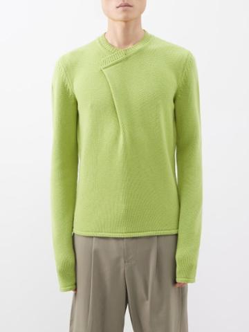 Bianca Saunders - Asymmetric-neck Wool Sweater - Mens - Lime