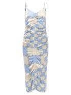 Ahluwalia - Check-print Gathered Silk-faille Dress - Womens - Beige Multi