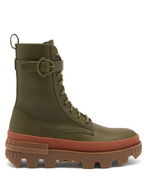 Moncler - Carinne Lace-up Leather Boots - Womens - Khaki