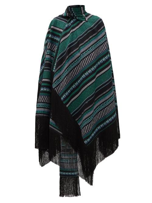 Matchesfashion.com Erdem - Thera Striped Cotton-blend Wrap Cape - Womens - Black Green