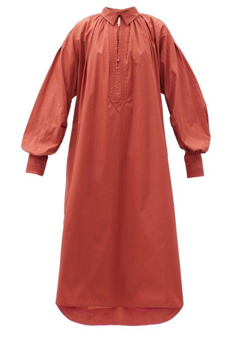 Matchesfashion.com Roksanda - Adela Balloon-sleeve Cotton-poplin Dress - Womens - Light Red